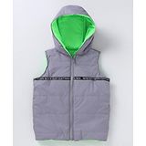 Under Fourteen Only Cotton Sleeveless Winners Never Quit Text Printed Hooded Jacket - Grey