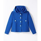 Under Fourteen Only Cotton Full Sleeves Solid Hooded Jacket - Blue