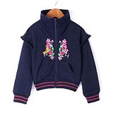 Under Fourteen Only Full Sleeves Floral Embroidered & Bird Sequin Embellished Hooded Jacket - Navy Blue