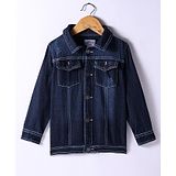 Under Fourteen Only Full Sleeves Mild Washed Pocket Detailed Embroidered Denim Jacket - Navy Blue