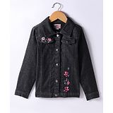 Under Fourteen Only Cotton Full Sleeves Floral & Butterfly Embroidered Jacket - Black