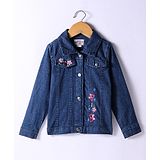 Under Fourteen Only Cotton Full Sleeves Floral & Butterfly Embroidered Jacket - Blue