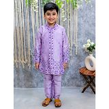 BownBee Full Sleeves Floral Embroidered Sherwani With Pyjama - Purple