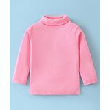 Zero Cotton Knit Full Sleeves Turtle Neck Solid Color T-Shirt - Light Pink