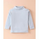 Zero Cotton Knit Full Sleeves Turtle Neck Solid Color T-Shirt - Grey