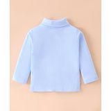 Zero Cotton Knit Full Sleeves Turtle Neck Solid Color T-Shirt - Light Blue