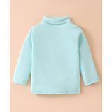 Zero Cotton Knit Full Sleeves Turtle Neck Solid Color T-Shirt - Aqua Blue