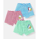 Babyhug Disney Interlock Knit Mid Thigh Length Striped Briefs With Donald Duck Design Pack of 3 - Red Blue & Green