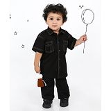 MASHUP Cotton Half Sleeves Pocket Detailed Shirt With Coordinating Pant Set - Black