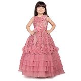 Betty By Tiny Kingdom Sleeveless Floral Applique Detailed & Beads Embellished Party Gown - Pink