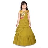 Betty By Tiny Kingdom Sleeveless Floral Embroidered  Tiered Party Gown With Attached Stylish Dupatta - Green