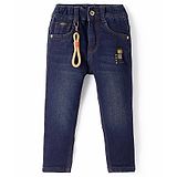 Ruff Denim Full Length Solid Jeans with Text Embroidery - Navy Blue