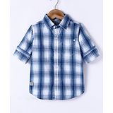 RUFF Denim Woven Full Sleeves Checkered Shirt - Blue