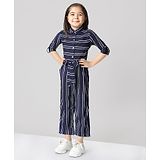 Naughty Ninos Full Sleeves Striped Jumpsuit - Navy Blue