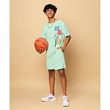 TeenTrums Half Sleeves Graphic Coordinated Tee & Shorts  Set - Mint