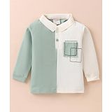 Ollypop Sinker Knit Full Sleeves Color Blocked Polo T-Shirt - Cream & Mint