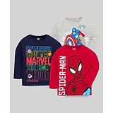 KUCHIPOO Pack of 3 Full Sleeves Marvel Featuring Spiderman & Captain America Printed Tees - Blue Red & Grey