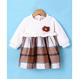 Little Kangaroos Woven Full Sleeves Checkered Party Frock with Bunny Applique - White