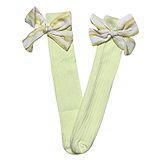 Little Surprise Box White Striped 3D Big Bow Calf Length Elastic Cotton Socks - Yellow