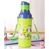 Nabhya Insulated Inner Steel Cartoon Print water Bottle With Straw &Side Strap For Kids 480 ml Bottle (Green)