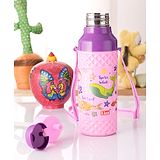 Nabhya Insulated Inner Steel Cartoon Print water Bottle With Straw &Side Strap For Kids 480 ml Bottle (Pink)