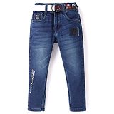 Ruff Woven Full Length Denim Jeans With Text Print - Navy Blue