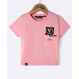 Ruff Cotton Knit Half Sleeves Text Printed T-Shirt With Patch - Pink