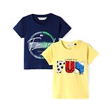 RUFF Sinker Knit Half Sleeves Text Printed T-Shirts Pack of 2 - Navy Blue & Light Yellow