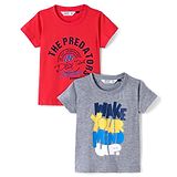 RUFF Sinker Knit Half Sleeves Text Printed T-Shirts Pack of 2 - Grey & Red