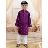 BownBee Tafetta Full Sleeves Diamond Foil Printed Kurta Pyjama Set - Purple