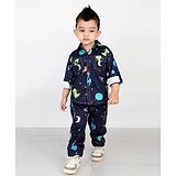 BAD BOYS Full Sleeves Dinosaurs & Space Theme Printed Shirt With Coordinating Joggers Set - Navy Blue