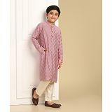 KISAH Cotton Blend Full Sleeves Solid Kurta Pyjama Set - Onion Pink