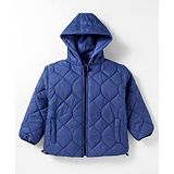 Little Kangaroos Knit Full Sleeves Hooded Quilted Jacket - Royal Blue