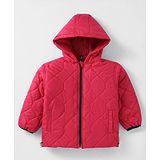 Little Kangaroos Knit Full Sleeves Hooded Quilted Jacket - Red