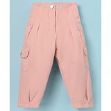 Little Kangaroos Cotton Knit Full Length Solid Colour Trouser with Cargo Pockets - Baby Pink