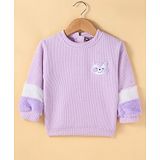 Little Kangaroos Fleece Knit Full  Sleeves T-Shirt With Fox Applique - Purple