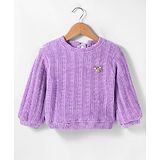 Little Kangaroos Fleece Knitted Full Sleeves Sweater with Sequin Detailing - Purple