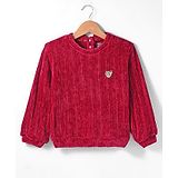 Little Kangaroos Fleece Knitted Full Sleeves Sweater with Sequin Detailing - Maroon