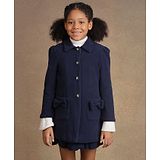 One Friday Full Sleeeves Pockets & Bow Applique Detailed Overcoat - Navy Blue