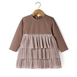 Little Kangaroos Cotton Knit Full Sleeves Shimmered Winter Frock - Tan