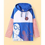 Pine Kids Marvel Knit Cut & Sew Design Full Doctor Sleeves Light Weight Hoodie Sweatshirt With Spiderman Graphics - Blue White & Red