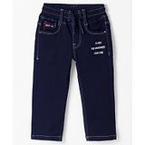 RUFF Woven Full Length Denim Jeans With Text Print - Navy Blue