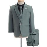 Noddy Full Sleeves Cubic Printed Shirt With Solid Blazer Waistcoat Pant & Tie - Green