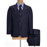 Noddy Full Sleeves Solid Shirt With Striped Blazer Waistcoat Pant & Tie - Navy Blue