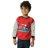 Nauti Nati Full Sleeves Train Printed & Placement Striped Sweater - Red