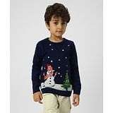 Nauti Nati Full Sleeves Snowman & Xmas Tree Printed Sweater - Navy Blue