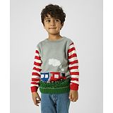 Nauti Nati Full Sleeves Train Printed & Placement Striped Sweater - Grey