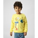 Nauti Nati Fleece Full Sleeves Space Theme Printed Sweatshirt - Lemon Yellow