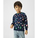 Nauti Nati Fleece Full Sleeves Reindeer Printed Sweatshirt - Navy Blue