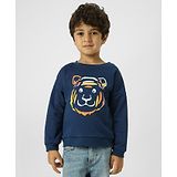 Nauti Nati Fleece Full Sleeves Tiger Printed Sweatshirt - Navy Blue